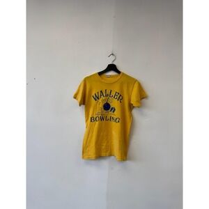 Vintage Russell Athletic Waller Bowling Shirt Mens Small Yellow Graphic 70s